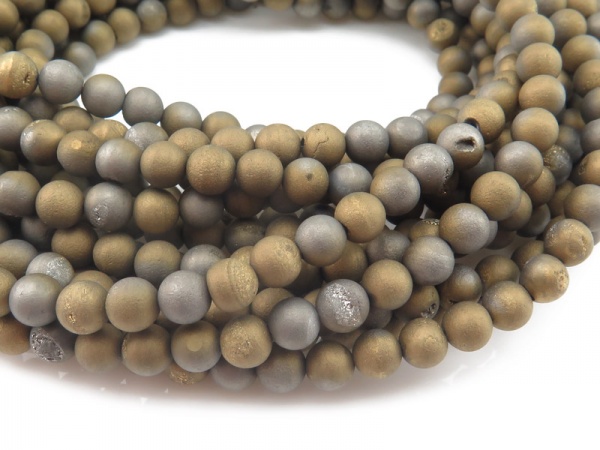 Silver Gold Druzy Agate Matt Round Beads 6.5mm ~ 15.75'' Strand