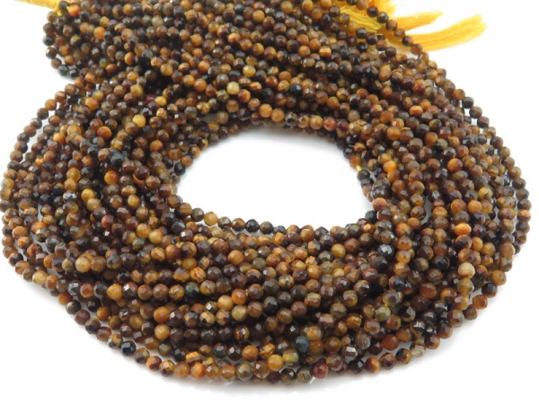 AAA Tiger's Eye Faceted Round Beads 3.25mm ~ 12.5'' Strand