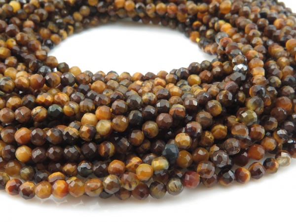 AAA Tiger's Eye Faceted Round Beads 3.25mm ~ 12.5'' Strand