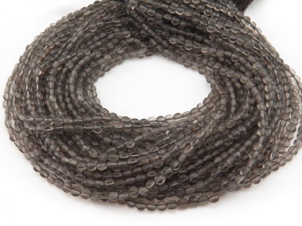 AAA Smoky Quartz Faceted Coin Beads 4mm ~ 12.5'' Strand