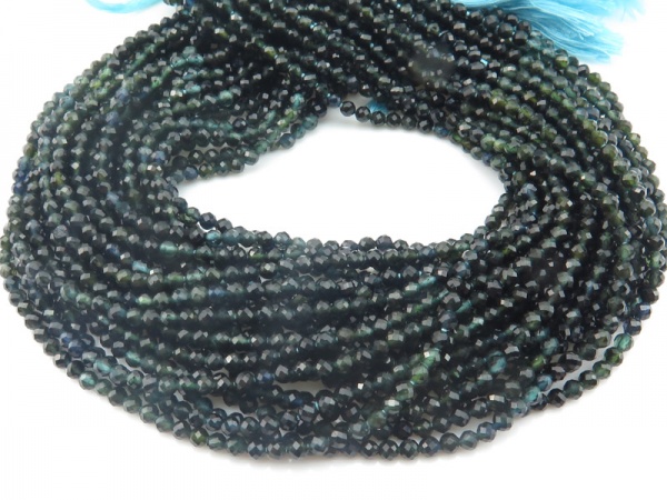 Blue Green Tourmaline Faceted Round Beads 3mm ~ 12.5'' Strand