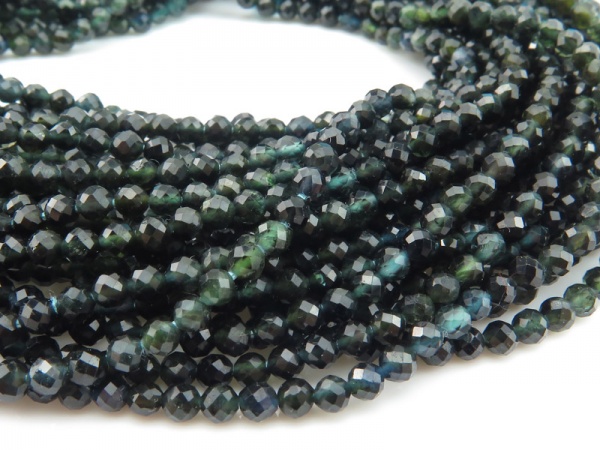 Blue Green Tourmaline Faceted Round Beads 3mm ~ 12.5'' Strand