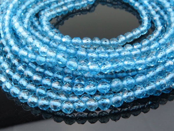 AAA Swiss Blue Topaz Faceted Round Beads 3mm ~ 17'' Strand