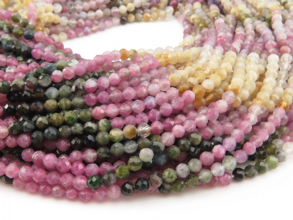 Multi-Tourmaline Micro-Faceted Round Beads 3.5mm ~ 12.5'' Strand
