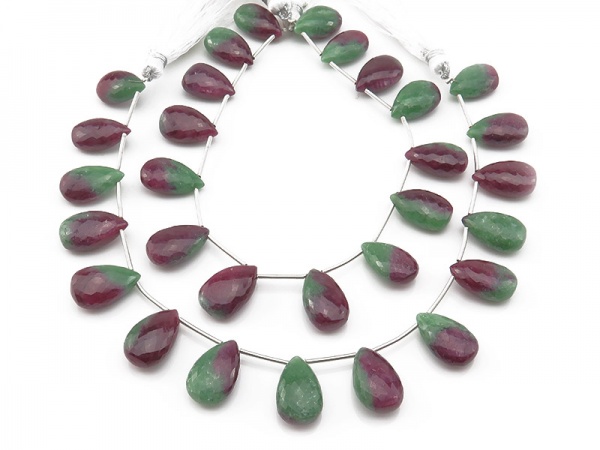 AAA Ruby Zoisite Faceted Pear Briolettes 16-16.5mm