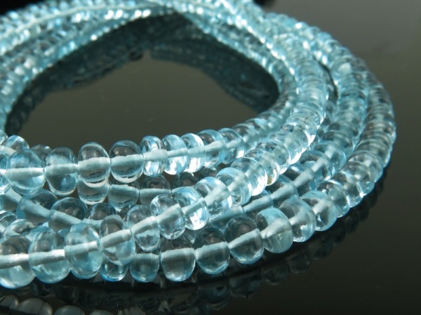 AAA Sky Blue Topaz Smooth Rondelle Beads 3.5-5mm ~ 9'' Strand