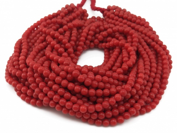 Red Coral Smooth Round Beads 4mm ~ 18'' Strand
