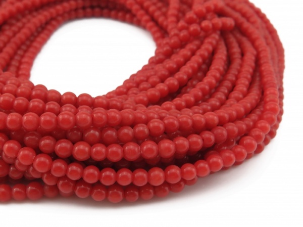 Red Coral Smooth Round Beads 4mm ~ 18'' Strand