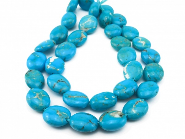 AA+ Arizona Turquoise Smooth Oval Beads 12.5-14.5mm ~ 18'' Strand