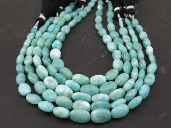AA+ Larimar Faceted Oval Beads 6-10.5mm ~ 8'' Strand