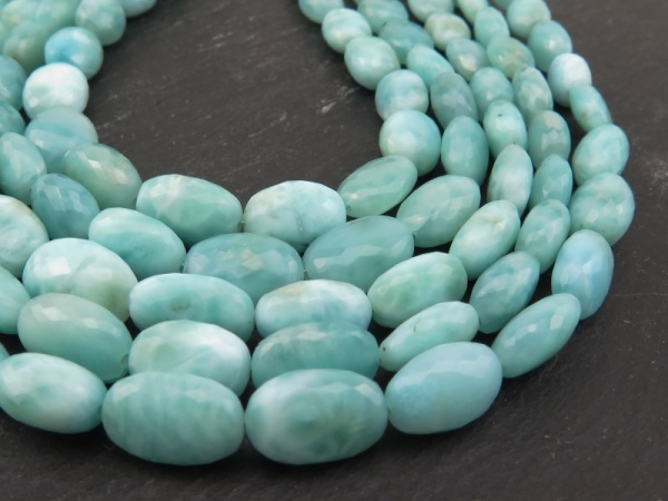 AA+ Larimar Faceted Oval Beads 6-10.5mm ~ 8'' Strand