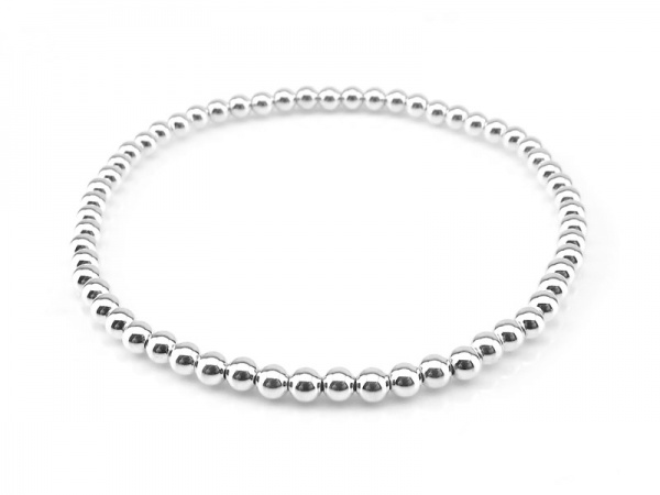 Sterling Silver Bead (3mm) Stretchy Bracelet ~ 6.5''