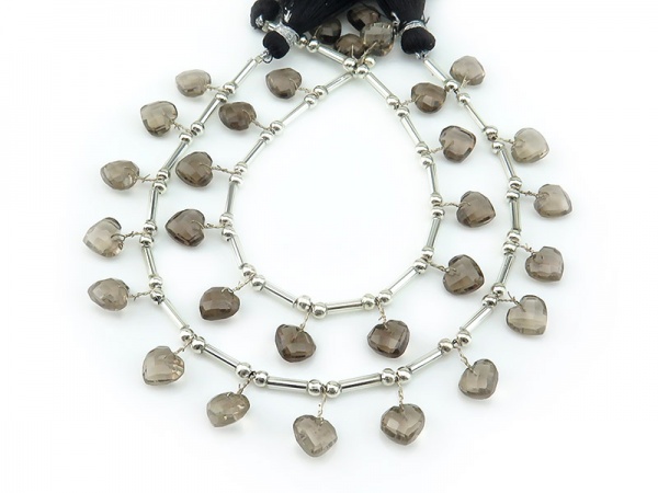 AAA Smoky Quartz Faceted Fancy Heart Briolettes 7.5-8mm (15)