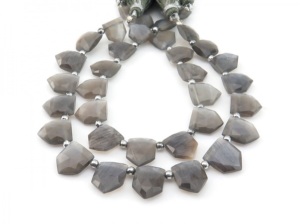 AA Grey Moonstone Faceted Fancy Cut Briolettes 10-12.5mm ~ 8'' Strand
