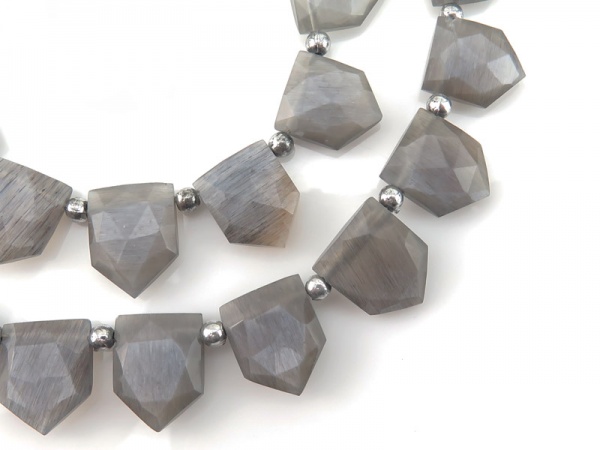 AA Grey Moonstone Faceted Fancy Cut Briolettes 10-12.5mm ~ 8'' Strand