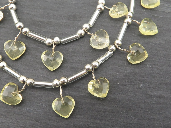 AA+ Lemon Quartz Faceted Fancy Heart Briolettes 7.5-8mm (15)