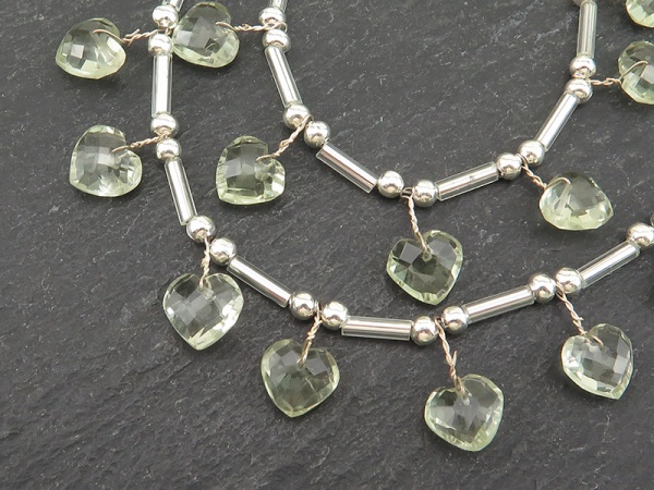 AA+ Green Amethyst Faceted Fancy Heart Briolettes 7.5-8mm (15)