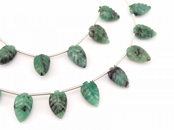 Emerald Carved Leaf Briolettes ~ Various Sizes