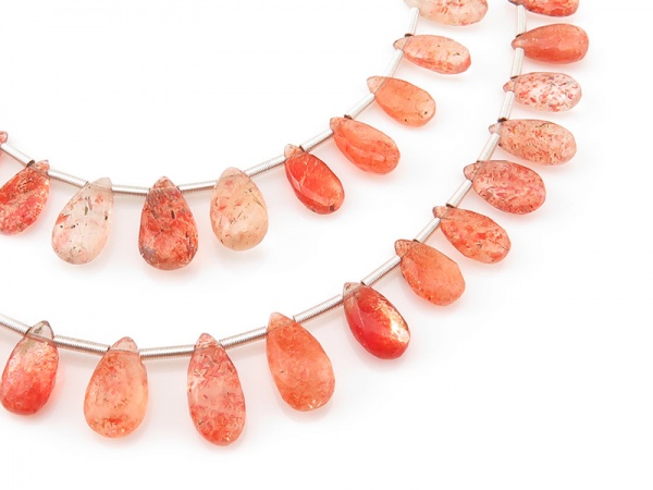 AA+ Sunstone Faceted Pear Briolettes 6.5-10mm ~ 10'' Strand