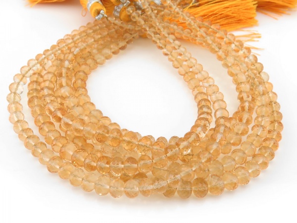AAA Citrine Micro-Faceted Rondelles 4mm ~ 8'' Strand