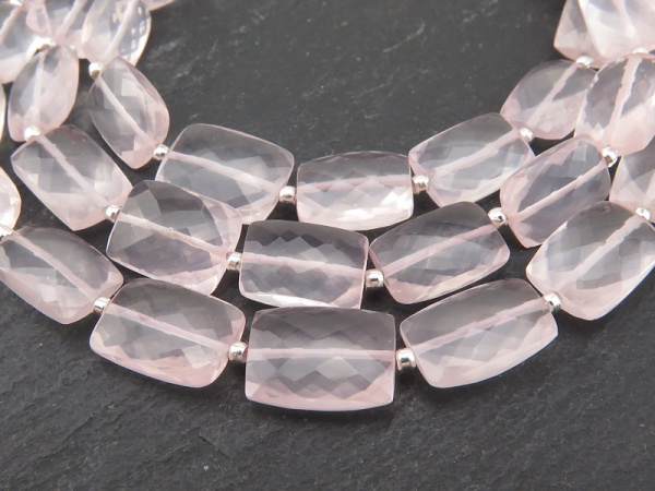 AAA Rose Quartz Micro Faceted Rectangle Beads 9-11mm ~ 8.25'' Strand