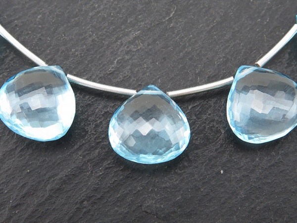 AAA Sky Blue Topaz Micro-Faceted Heart Briolettes ~ SINGLE ~ Various Sizes