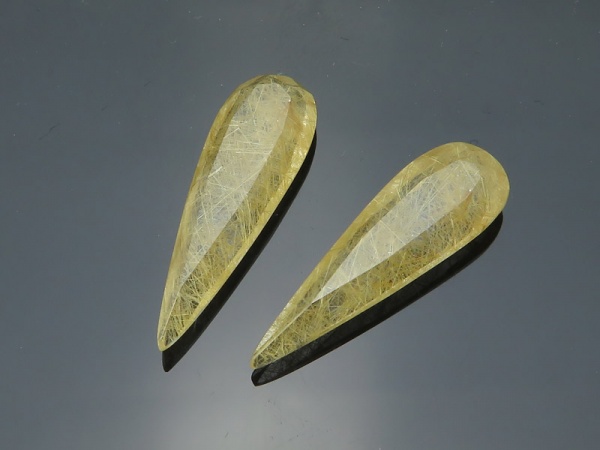 Golden Rutilated Quartz Long Pear Gemstone 27.75mm ~ PAIR