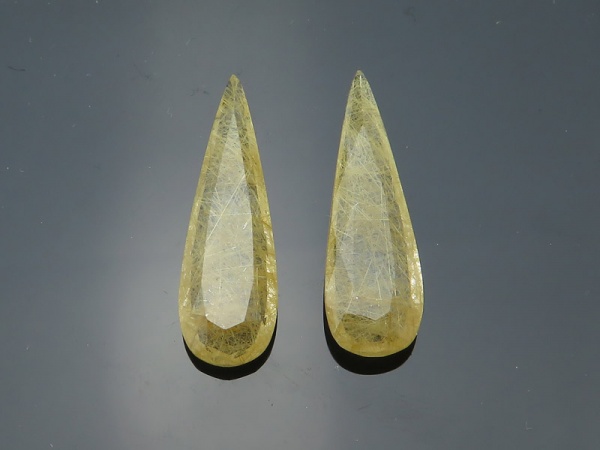 Golden Rutilated Quartz Long Pear Gemstone 27.75mm ~ PAIR