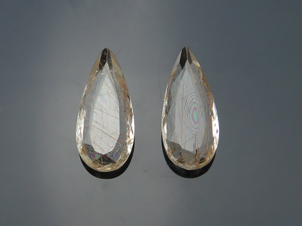 Copper Rutilated Quartz Long Pear Gemstone 21mm ~ PAIR