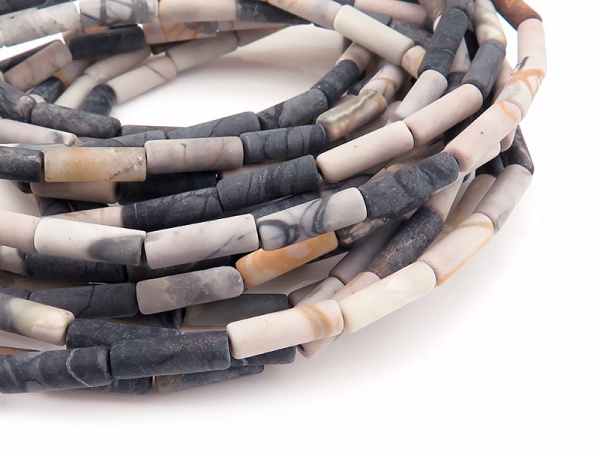 Picasso Jasper Matt Tube Beads 13mm ~ 14.5'' Strand