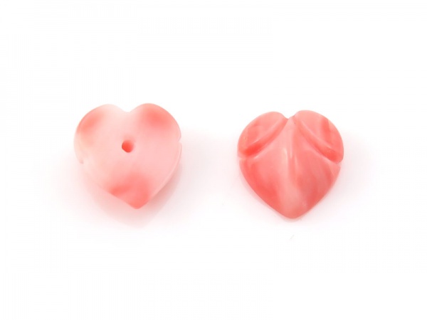 Pink Coral Carved Heart Cabochon 8mm ~ Half Drilled ~ PAIR