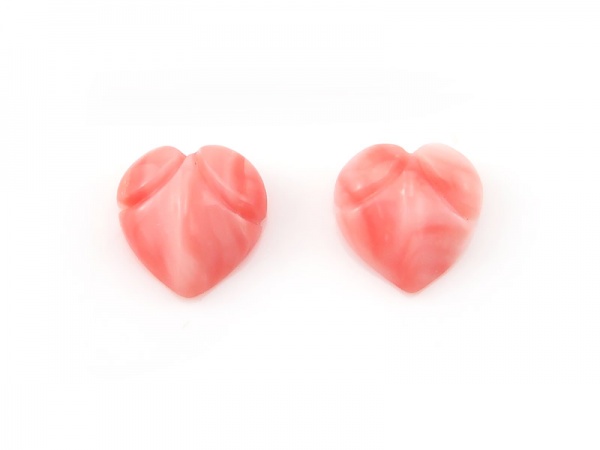 Pink Coral Carved Heart Cabochon 8mm ~ Half Drilled ~ PAIR