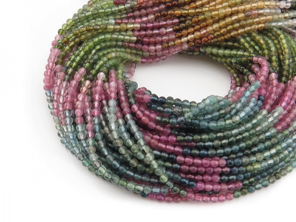 AA Multi-Tourmaline Smooth Round Beads 2.5mm ~ 12.5'' Strand