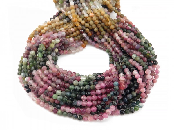 Multi-Tourmaline Micro-Faceted Round Beads 4mm ~ 12.5'' Strand