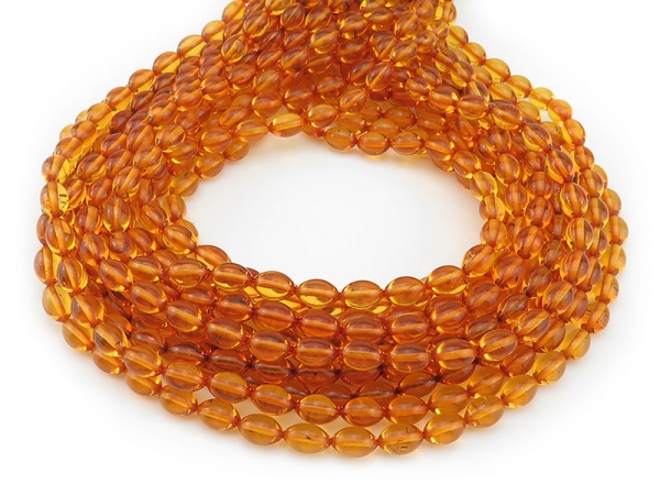 Amber Smooth Olive Shaped Beads 9mm ~ 16'' Strand