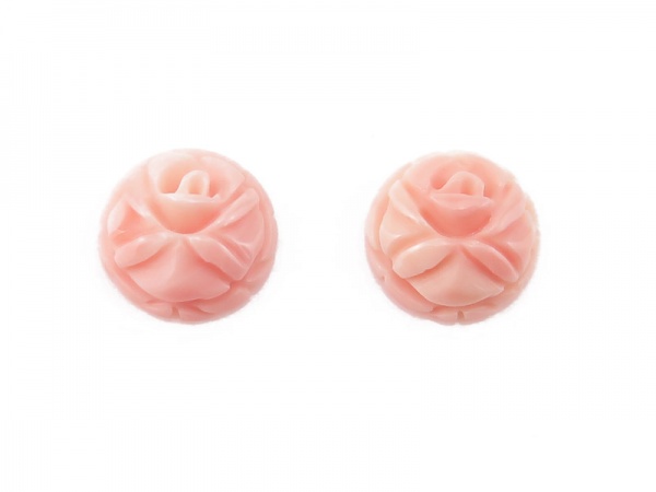 Pink Coral Carved Rose Cabochon 8mm ~ Half Drilled ~ PAIR