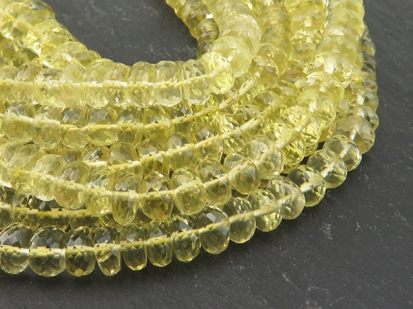 AAA Lemon Quartz Micro-Faceted Rondelles 7-8.5mm ~ 16'' Strand