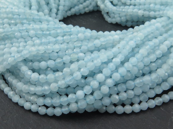 AA Aquamarine Micro-Faceted Round Beads 3mm ~ 12.5'' Strand