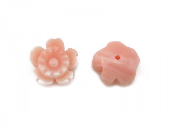 Pink Coral Carved Flower Cabochon 8mm ~ Half Drilled ~ PAIR
