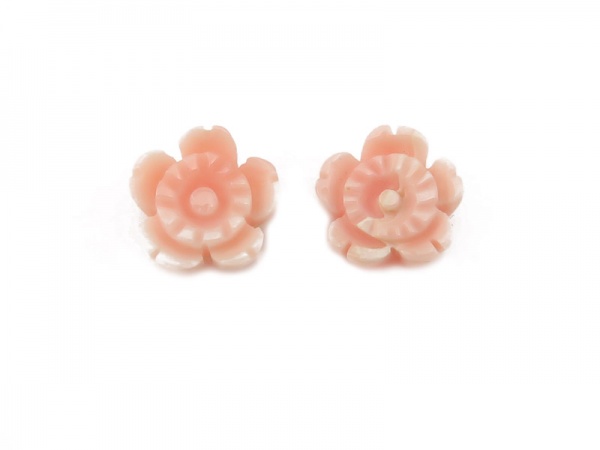 Pink Coral Carved Flower Cabochon 8mm ~ Half Drilled ~ PAIR