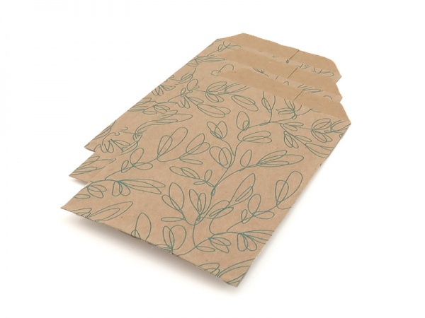 Paper Bag ~ Natural/Teal Leaf ~ 12cm x 7cm