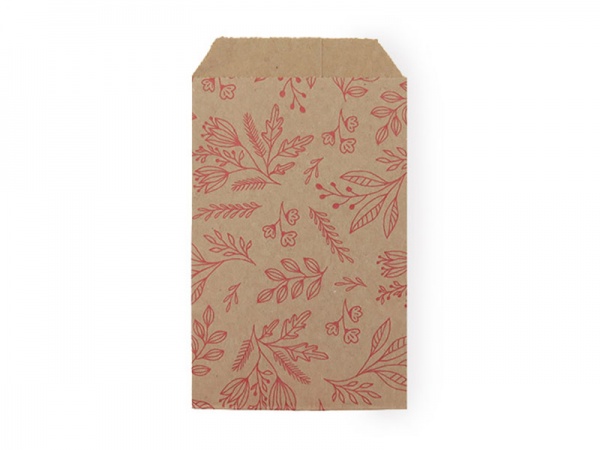 Paper Bag ~ Natural/Red Floral ~ 12cm x 7cm