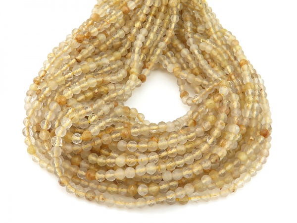 AA+ Golden Rutilated Quartz Faceted Round Beads 4.5mm ~ 12.5'' Strand