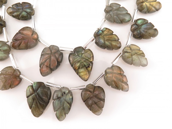 AA Labradorite Carved Leaf Briolettes 10.5-16.5mm ~ 7'' Strand