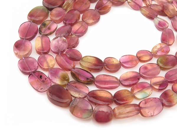 AA Watermelon Tourmaline Flat Smooth Oval Beads 7-11mm ~ 16'' Strand