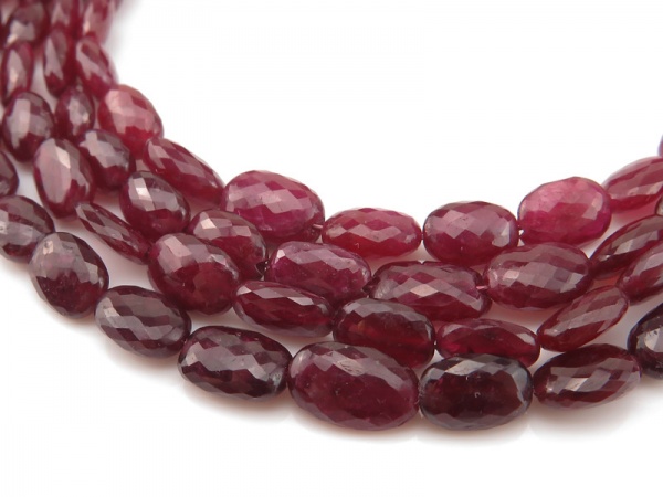 AA Ruby Micro-Faceted Oval Beads 5.25-8mm ~ 9'' Strand