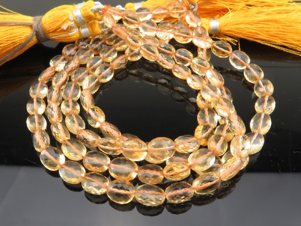 AAA Citrine Micro-Faceted Oval Beads 6-8.5mm ~ 8'' Strand