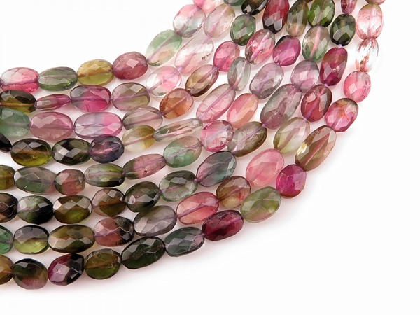 AA Bi-Colour Tourmaline Faceted Oval Beads 6-9mm ~ 16'' Strand