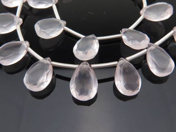 AAA Rose Quartz Faceted Pear Cut Briolettes 9.5-10mm ~ 8'' Strand