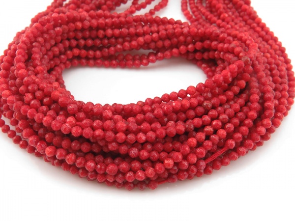 Red Coral Faceted Round Beads 2mm ~ 12'' Strand